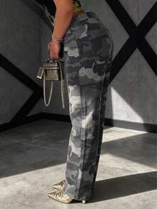 Celana Jeans Boyfriend Wanita Model Lurus Longgar Gaya Vintage dengan Efek Lusuh - Hijau Tentara - View 2