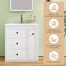 76 X 82, Freestanding Vanity, Fully Painted, Side Drawer, Ample Storage Space, Integrated Ceramic Sink, Low-Noise Sliding Rails, White. - 1 - View 2