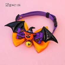 2pcs Bow Knot Bell Dog Collar, Pumpkin & Bat Design, Adjustable Halloween Pet Costume Accessory For Small To Medium Cats And Dogs - Multicolor - View 11