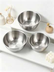 3pcs/1pc Stainless Steel Mixing Bowl With Rolled Rim, Durable And Easy To Clean, Brushed Metal Surface, Stackable Kitchen Bowls In Multiple Sizes, Suitable For Baking, Mixing, Meal Prep, Fruit, Pasta, Holiday Themed Parties And Outdoor Use, Durable Cooking Storage Bowl, Ideal Kitchen Gadget, Christmas/Back To School Gift - View 8