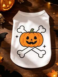 1pc Halloween Pumpkin Crossbones Print Dog Sleeveless Vest, Breathable Mesh Pet Tank Top, Cute Holiday Outfit For Small Medium Dogs, Funny Jack-O'-Lantern Skeleton Bone Puppy Costume, Comfort Daily Wear Pet Clothes For Halloween Party Cosplay. - Multicolor - View 9