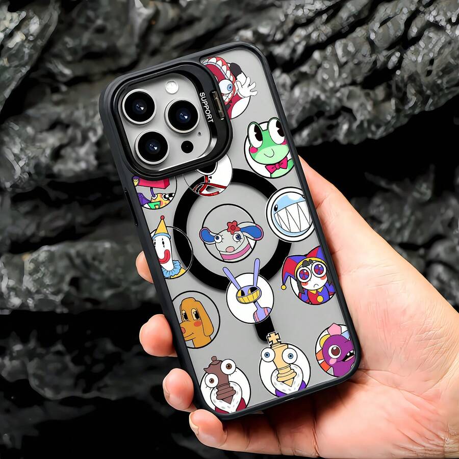 Colorful Digital Circus Characters Phone Cases Is Compatible With Samsung, Apple, , , , Transsion, , And Honor. Made Of TPU Silicone, It Offers Shock And Drop Protection. - Black - View 1