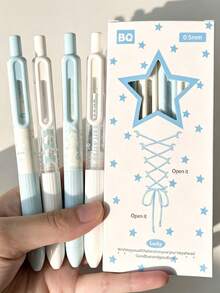 4pcs Cute Pink & White Ballpoint Pens, 0.5mm Black Ink, Bow Decoration, Click Switch. "Sweet Ballet" Stationery, Ideal For Back T, First Day Of School - Multicolor - View 7