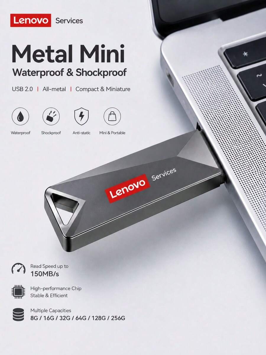 Lenovo Mini Metal USB Flash Drive Portable Waterproof USB Memory Stick High Speed U Disk Suitable For Computer Laptop Car - View 1