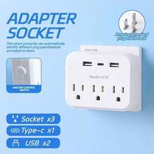 6-In-1 Portable Surge Protector With 3 AC Outlets, 2 USB Ports, And 1 USB-C Port For US Travel - US B Type Plug(110-127V) - View 1