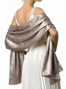 1pc Women's Bohemian Style Classic Solid Color Smooth Satin Scarf, Casual Autumn Shawl Sun Protection Headscarf, Suitable For Daily Use - Champagne - View 2