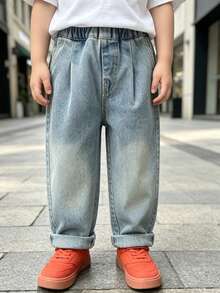 Young Boy Loose Comfortable Straight Leg Denim Jeans With Pockets, Suitable For Daily, School, Casual And Outdoor Wear - Baby Blue - View 2