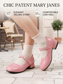 1 Pair Pink Fashionable Children's Mary Jane High Heels, Elegant Princess Shoes For Girls, Suitable For Weddings, Parties, Back To School, Spring And Autumn Daily Wear - Pink - View 4