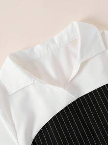 Autumn Girls Fashion Casual Striped Colorblock Shirt Midi Dress - Black and White - View 3