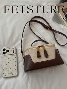FEISTURE 1pc Colorblock Women's Box Bag, Fashionable Handheld Shoulder Crossbody Small Square Bag, Suitable For Girls, Women, College Students, New Professionals And Office Workers, Perfect For Work, Business, Commute, School - Coffee - View 5