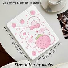 White Rabbit, Strawberry And Heart Pattern Painted Effect Tablet Protective Case With Stand, Compatible With Honor 8/9/10/X8/X8A/X9/X8Pro/X9Pro/ MatePad Se 11 Inch/MatePad 11 Inch/11.5 Inch/MatePad Pro/Apple 10th/11th Gen 2025 (A16)/ Galaxy Tab A7/A9 And Other Popular Models - Style 17 - View 3