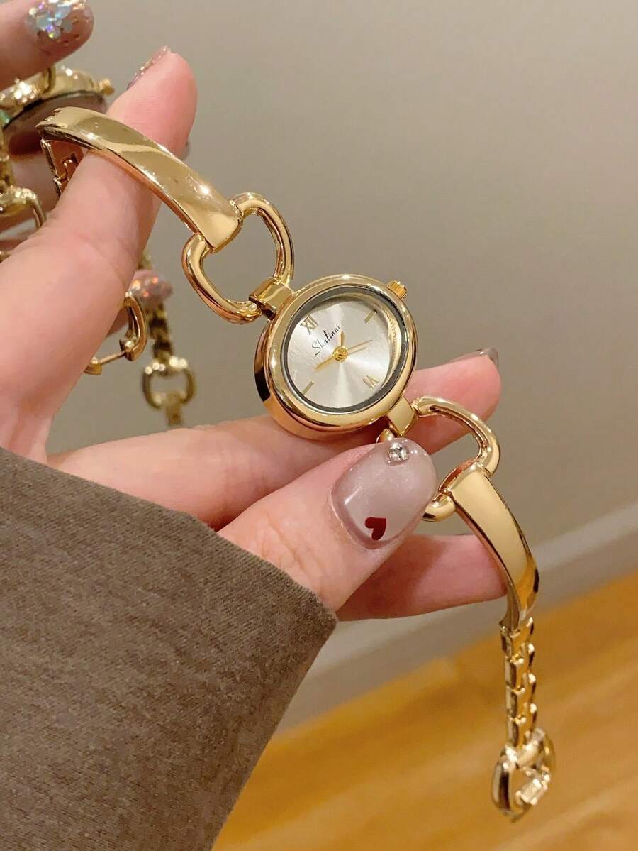 1件女款金色方形手鍊石英手錶,精緻小巧時尚,適合日常配戴,生日/畢業禮物,休閒風格 - 金色 - 查看 1
