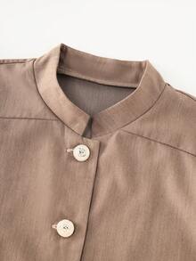 Elegant French Style Solid Color Front Button Office Casual Jacket For Women - Khaki - View 4