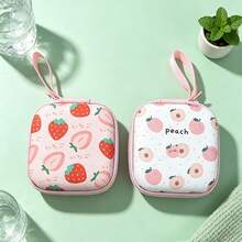 2pcs Cute Fruit Print Earphone Storage Bag, Portable Digital Accessories Organizer Box, EVA Hard Shell Charging Cable Storage Pouch For AirPods, Data Cable, Small Items, Student Commute Travel Essential - View 12