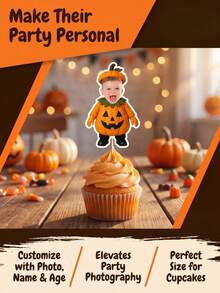 Customize Your Own Photo Halloween Cake Decorations With Customizable Face Designs. These Halloween Costume Decorations Are Perfect For Halloween Parties, Halloween Decorations, Halloween Birthday Parties, And Holiday Party Dessert Supplies. - Multicolor 1 - View 3