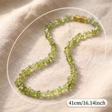 Natural Peridot Chip Bead Necklace For Women, Bohemian Style, Fashionable And Elegant, Non-Fading, Flattering And Versatile, Natural Stone Collarbone Chain, Suitable For Daily Wear And Vacation - 1pc - View 4