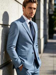 Men's Suit Jacket, Notch Lapel Regular Fit Blazer, Single-Breasted Long Sleeve Business Wedding Suit - Blue - View 7