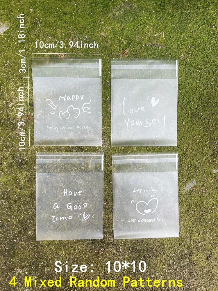 Original Cute Graffiti Black & White Small Gift Packaging OPP Self-Sealing Bags, "Keep Smile, Happy, Have A Good Time" Pattern With Small Heart Design, Gift Card Decoration Bags, Suitable For Party, Wedding, Holiday Gift Packaging - Clear - View 5