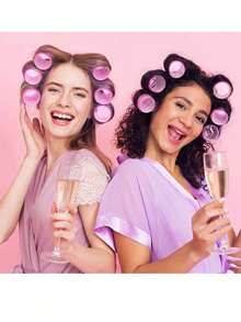 9pcs Self-Adhesive Hair Roller Set, Suitable For Different Hair Lengths, Heatless Curlers With Clips, DIY Hair Styling Tool - Hot Pink - View 3