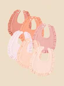 6Pcs Ruffled Crinkle Cotton Baby Drool Bibs, Absorbent Pure Cotton Stain Resistant Feeding Bibs For Newborn Boys Girls All Season - Multicolor - View 2