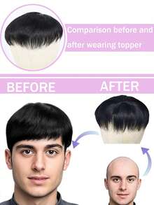 16x18cm Men's Short Clip-On Hair Piece, Real Human Hair, Covers Gray Hair, Natural Woven Design - Natural Black - View 3