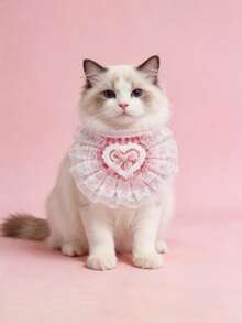 Cute Lace Trim Bow Pet Collar Bib, Detachable, Floral Plaid Cartoon Print, Exquisite Lace Decoration With Bell, Suitable For Kittens, Indoor Cats, Small Dogs, Highly Attractive Pet Decorative Accessory - Multicolor - View 5