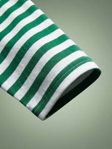 1pc Tween Girls Casual Classic Retro Striped Fashion Design Crew Neck Long Sleeve T-Shirt Top Autumn/Winter - Green - View 7