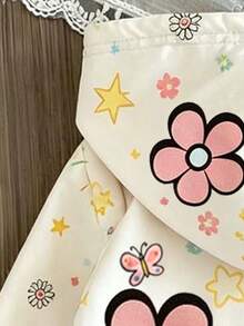 Baby Girl Floral Print Warm Hooded Jacket - White - View 6