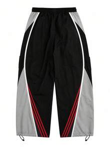 Men's Streetwear Colorblock Diagonal Striped Patchwork Loose Casual Sports Sweatpants - Black - View 5