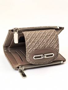 Women's Short Wallet, Woven Straw Pattern Soft PU Phone Wallet, Fashion Clasp Double Layer Zipper Large Capacity Multi-Function Wallet Card Holder, Lightweight Minimalist Clutch Bag Suitable For Holiday Gift - Maroon - View 5