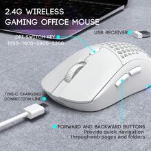 CHANGXIE Mouse Gaming Nirkabel, Mouse Tanpa Kabel USB 2.4G Honeycomb, Mouse Gaming PC RGB Isi Ulang dengan Lampu LED, Paracord Tanpa Gesekan, Desain Ergonomis, Cocok untuk Bermain Game di Rumah dan Penggunaan Kantor, Hadiah Halloween - Versi Putih-Ditingkatkan - View 9