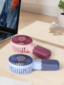 AOYI 1 pieza Ventilador portátil de mano operado con batería, de diseño electroplateado minimalista, incluye cable de carga USB y función de soporte para teléfono móvil - Multicolor - Ver 5