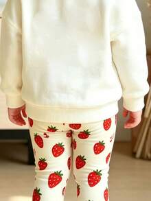 Baby Girl Strawberry Print Round Neck Long Sleeve Top And Leggings - White - View 6