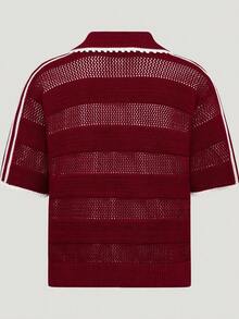 Adidas Originals Women's RESORT S Polo Shirt, Knitted Collar Short Sleeve TKX0714 - Burgundy - View 3