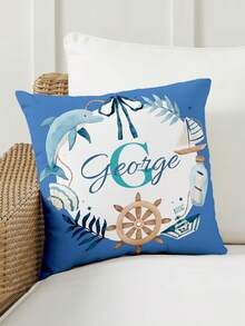 1pc Customizable Personalized Text Print Double-Sided Pillow Case, Suitable For Holiday Gifts, DIY Pattern Pillow Case, For Family, Friends And Yourself - Blue - View 3
