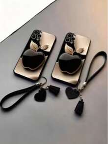 1 buah Casing Ponsel Anti Jatuh Tebal dengan Lubang Presisi dan Tepi Lurus, Motif Apple, Dilengkapi Tali Tangan Kulit Bentuk Hati Baru, Liontin Casing Ponsel DIY, Tali Kulit Rumbai, Gantungan Tali Pergelangan Tangan Pendek, dan Pelindung Ponsel. - MultiWarna - View 17