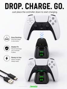 Controller Charging Dock For Dual Sense Controller, Vertical Stand With LED Charging Status Indicator, Built-In Smart Safety Chip, Precise Contact Points For Stable Charging, Single Controller Charging, Desktop Storage Stand, Gaming Accessory, Charging Dock Only, Controller Not Included - Black - View 4