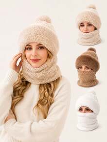 1pc Women's Plush Hat With Scarf, Windproof Warm Hat, Outdoor Winter Accessory, Winter Outfit, Valentine's Day Gift, Comfortable Winter Accessory Gift - Multicolor - View 4