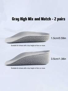 1 Pair/2 Pairs Unisex Thick Soft Sole Height Increasing Invisible Half-Palm Insoles With Arch Support, Comfortable Shoe Accessories For Boots And Sneakers, Suitable For Petite People - Grey - View 9