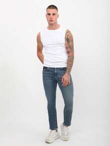 Men's Slim Fit Regular Waist Straight Cut Slim Leg Lycra Indigo Jean Pants - Navy Blue - View 4
