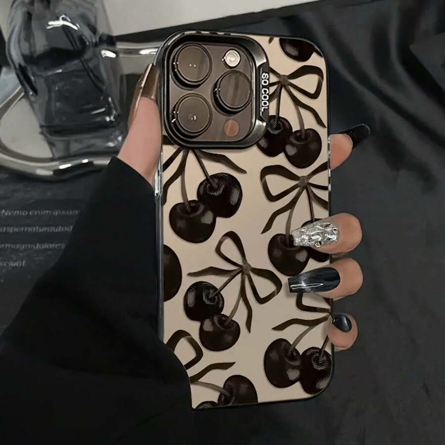 Funda para teléfono móvil con diseño de lazo y cerezas IMD, adecuada para iPhone 14/13PROMAX/12Pro/11/xr/xsnax/xs/7/8plus, carcasa suave 15promax/16pro - Negro translúcido - Ver 1
