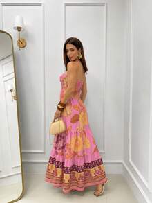 Women Long Dresses - 粉紅色和黃色 - 查看 2