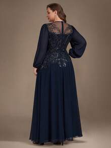 EVERPRETTY Autumn Plus Size Luxury Elegant Heavy Beaded Embroidery Long Sleeve Formal Evening Gown Suitable For Evening Party Formal Occasions Anniversary - Navy Blue - View 4