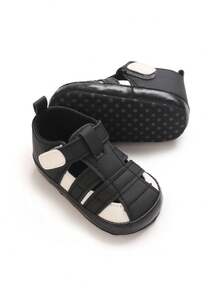 0-1 Years Old Spring/Summer Infant Boy Fashion Closed-Toe Anti-Kick Sandals, Breathable Comfortable Soft Fabric Sole Colorblock Design Infant Walking Shoes - Black - View 2