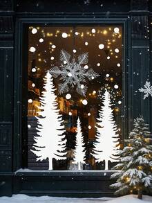 4pcs Christmas Window Stickers, Removable PVC Christmas Tree Decals, Snow Scene Christmas Forest Tree Double-Sided Reusable Winter Window Stickers, Suitable For Holiday Christmas Party Home Window Glass Decoration - Multi-color - View 10