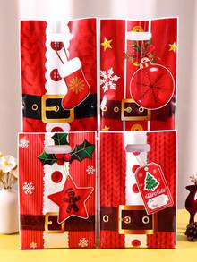 50Pcs Christmas Gift Bags,Suit Design Treat Bags,Plastic Gingerbread Star Pattern Goodie Bags For Gift Packaging Xmas Eve Party Decor - Multicolor - View 1