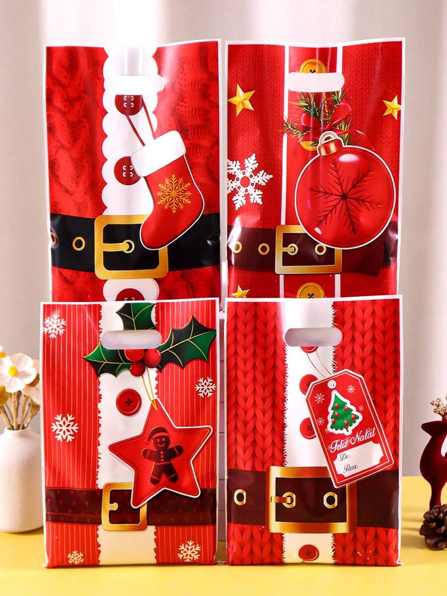 50Pcs Christmas Gift Bags,Suit Design Treat Bags,Plastic Gingerbread Star Pattern Goodie Bags For Gift Packaging Xmas Eve Party Decor - Multicolor - View 1