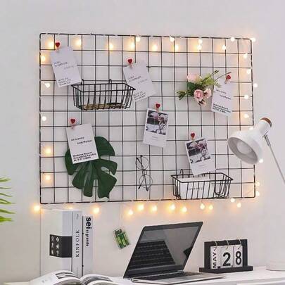 Rectangular Black Iron Wire Grid Wall Panel, Sturdy Rust-Resistant Thick DIY Grid Hanging Board, Uniform Square Grid High Load-Bearing Hanging Structure, Multifunctional Assembled Decorative Wall Panel, Easy Installation Space-Saving Wall Storage, Suitable For Photo Wall, Card Display, Accessories Storage, Bedroom, Study, Dormitory And Other Indoor DIY Decor