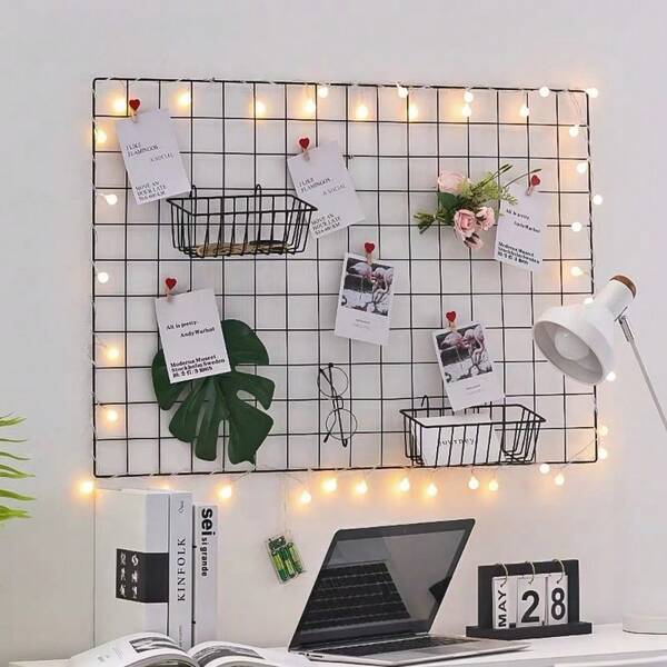 Rectangular Black Iron Wire Grid Wall Panel, Sturdy Rust-Resistant Thick DIY Grid Hanging Board, Uniform Square Grid High Load-Bearing Hanging Structure, Multifunctional Assembled Decorative Wall Panel, Easy Installation Space-Saving Wall Storage, Suitable For Photo Wall, Card Display, Accessories Storage, Bedroom, Study, Dormitory And Other Indoor DIY Decor