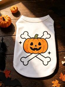 1pc Halloween Pumpkin Crossbones Print Dog Sleeveless Vest, Breathable Mesh Pet Tank Top, Cute Holiday Outfit For Small Medium Dogs, Funny Jack-O'-Lantern Skeleton Bone Puppy Costume, Comfort Daily Wear Pet Clothes For Halloween Party Cosplay. - Multicolor - View 10